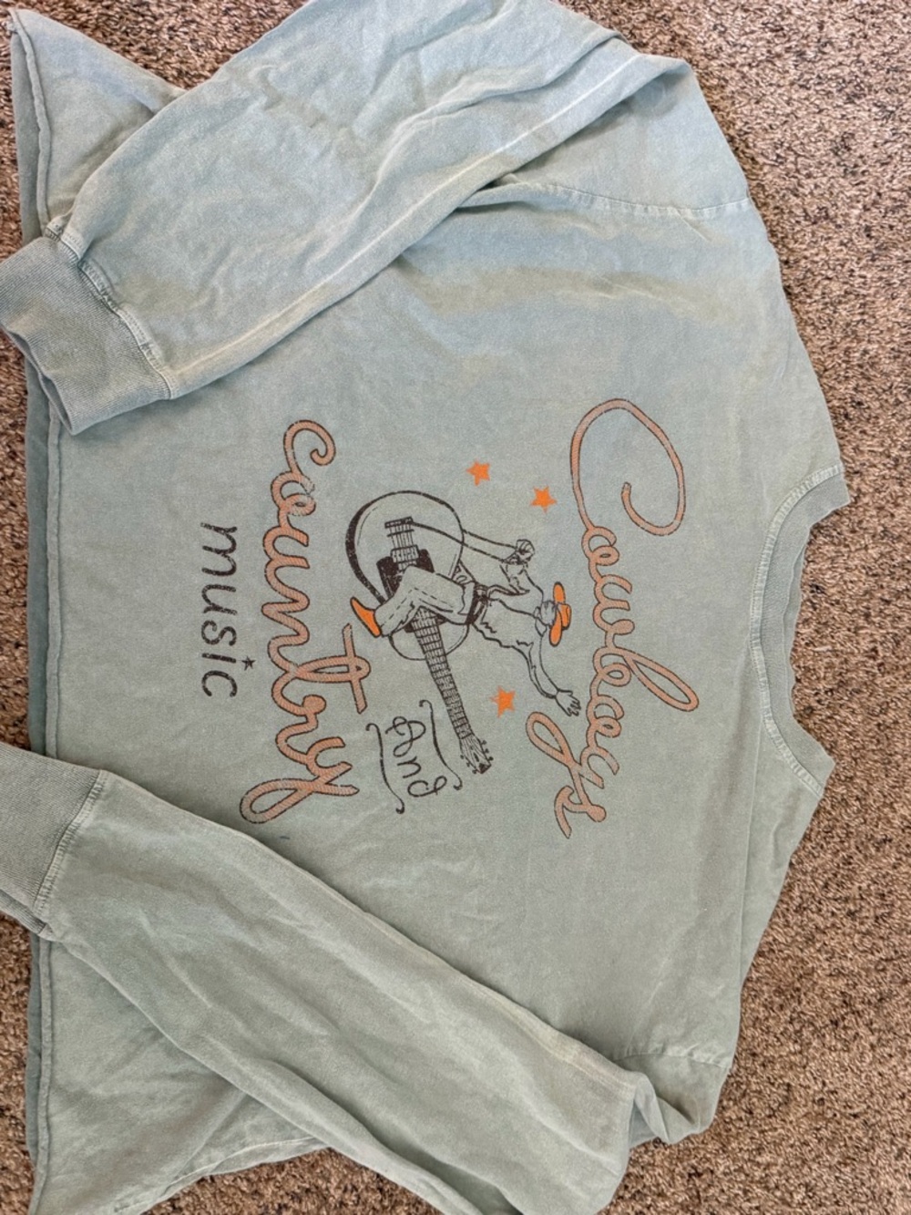 Light Teal Graphic Long Sleeve Tee - Country Music Design